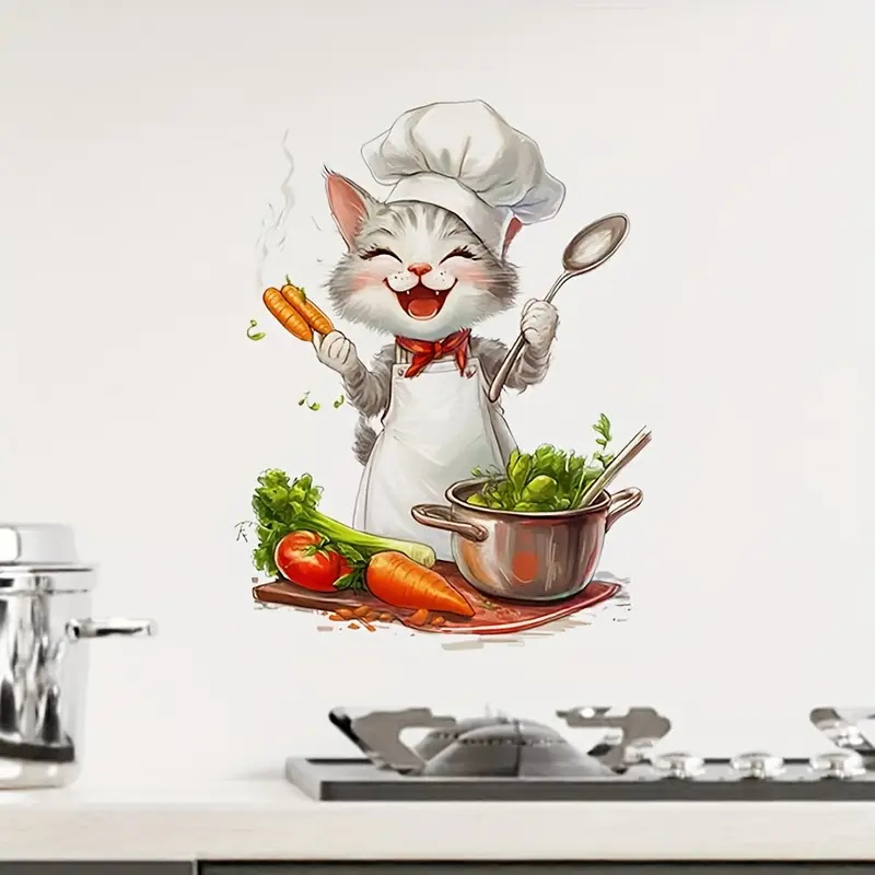 Home Cooking For Cats - ملصقات الطبخ على شكل قطة كرتونية،