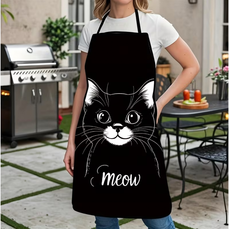 Home Cooking For Cats - مريلة مطبوعة برسومات قطة سوداء لطيفة،