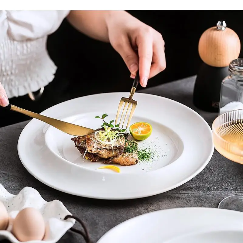 Home Cooking Dinner - أطباق سيراميك بسيطة مستديرة للباستا واللحم،